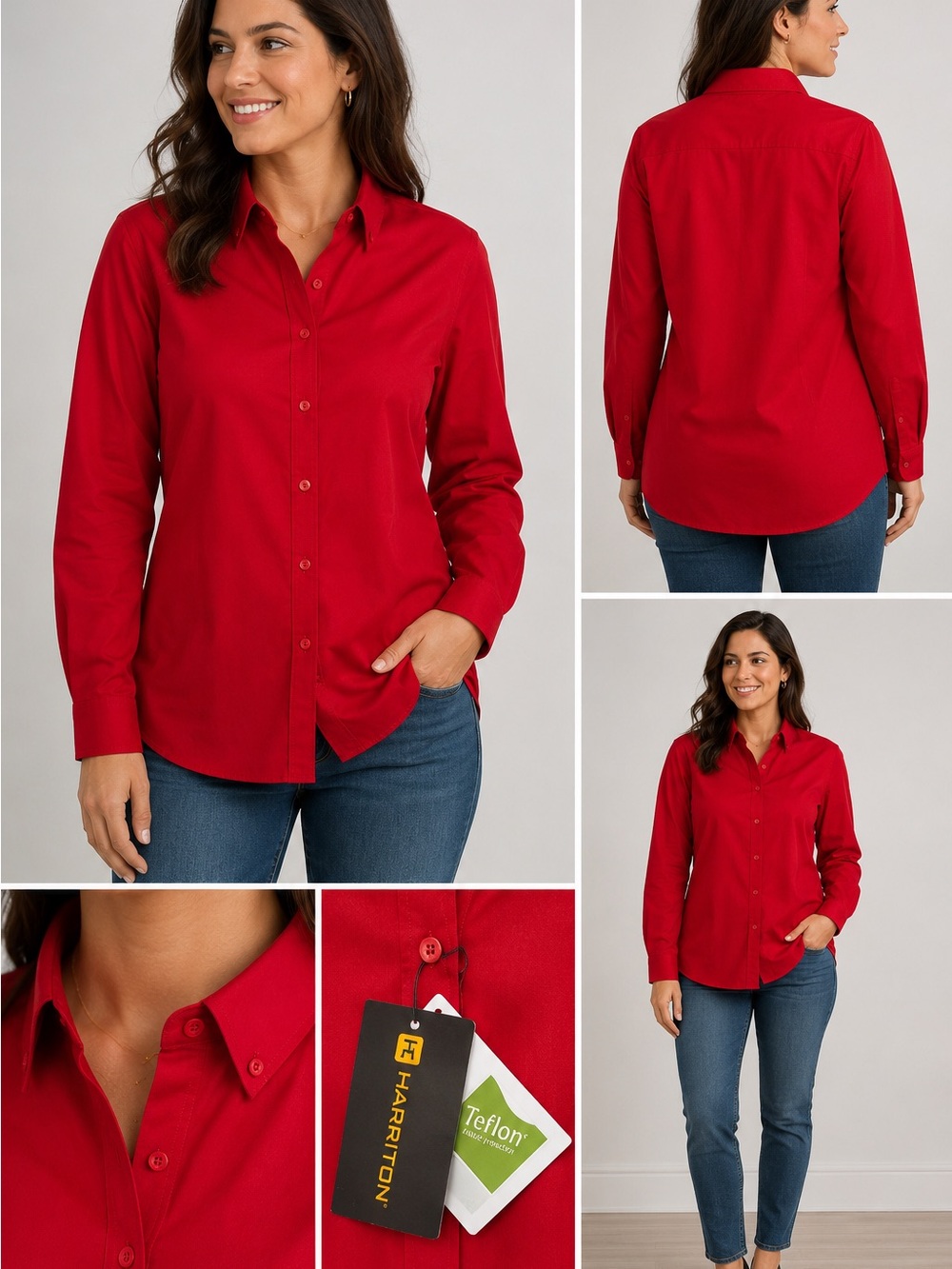 NWT Harriton Women’s Red Button Down Shirt 100% Cotton Size XL